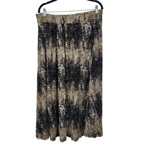 Chelsea & Theodore Maxi Skirt L Brown Black Abstract Animal Net Sheer Overlay